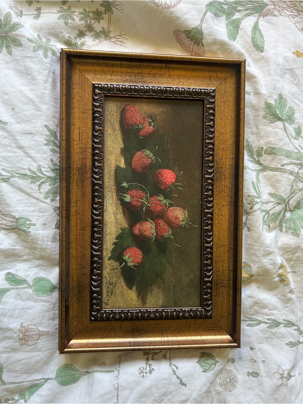 Framed Strawberry Still Life Wall Art - Gold Frame